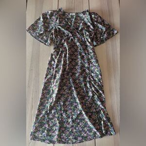 MelloDay Floral kimono maxi dress, dark green & bright flowers-M